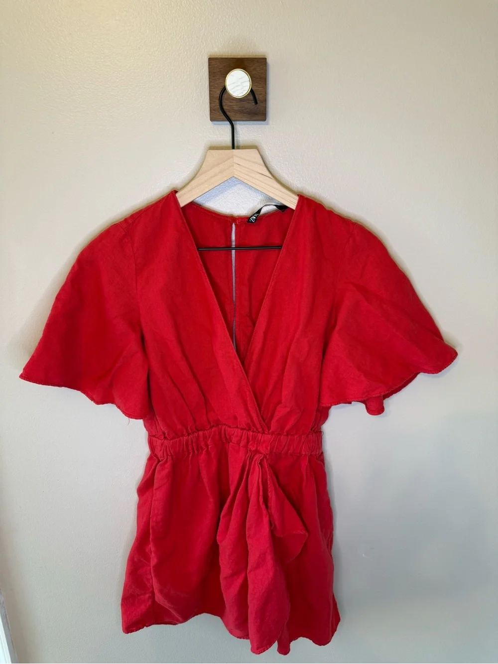 Red Zara Linen Playsuit Size S